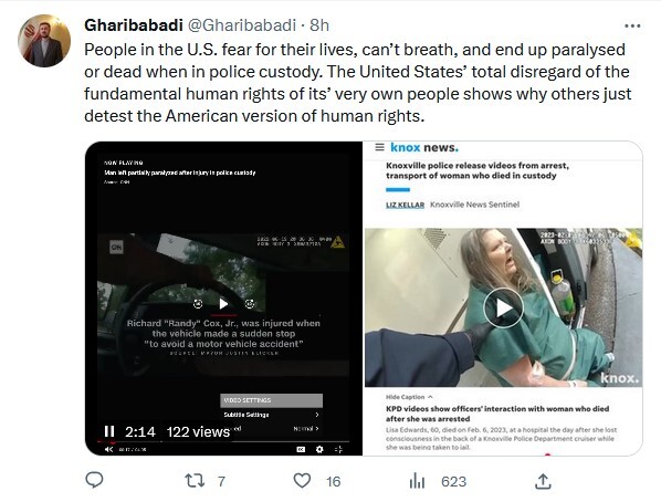 غریب آبای: بی اعتنایی کامل آمریکا به حقوق بشری مردم خود، دلیل بیزاری دیگران از نسخه حقوق بشر آمریکایی است غریب آبای: بی اعتنایی کامل آمریکا به حقوق بشری مردم خود، دلیل بیزاری دیگران از نسخه حقوق بشر آمریکایی است