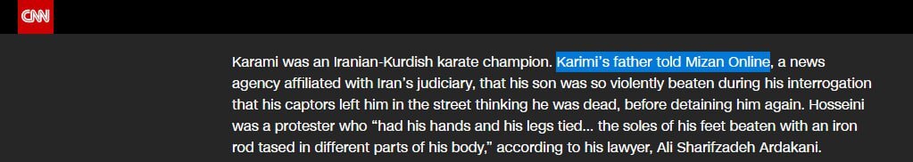 خبرسازی دروغ سی‌ان‌ان به نقل از خبرگزاری میزان/ میزان مصاحبه‌ای با پدر محمدمهدی کرمی انجام نداده است