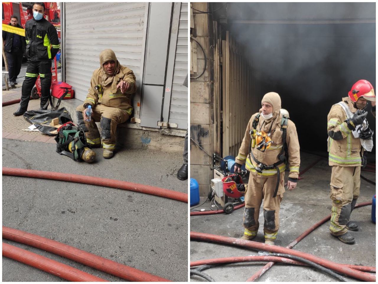 آخرین تصاویر از شهید دارابی در عملیات اطفای حریق ساختمان ۱۵۳