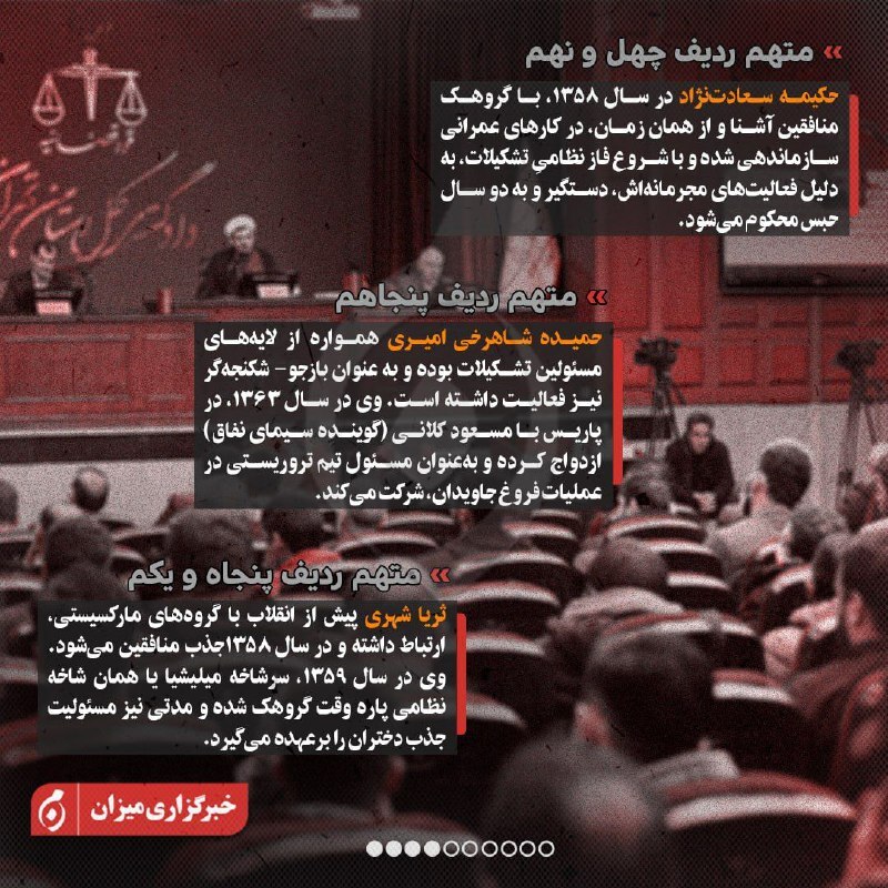 اینفوگرافیک| متهمان ردیف چهل‌وسوم تا هفتادم پرونده منافقین چه کسانی هستند؟