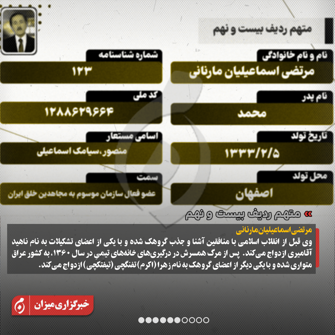 اینفوگرافیک | متهمان ردیف بیستوچهارم تا سیوسوم پرونده منافقین چه کسانی هستند؟ اینفوگرافیک | متهمان ردیف بیستوچهارم تا سیوسوم پرونده منافقین چه کسانی هستند؟