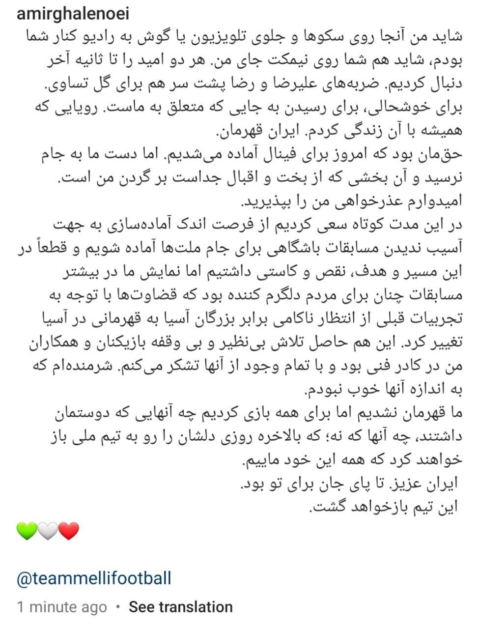 قلعه نویی: عذرخواهی میکنم، قهرمان نشدیم، اما تیم ملی بازخواهد گشت قلعه نویی: عذرخواهی میکنم، قهرمان نشدیم، اما تیم ملی بازخواهد گشت
