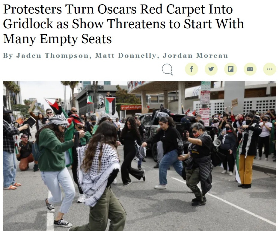 صدها نفر جلوی محل برگزاری اسکار 2024 تجمع کرده و خواستار آتش‌بس در غزه شدند