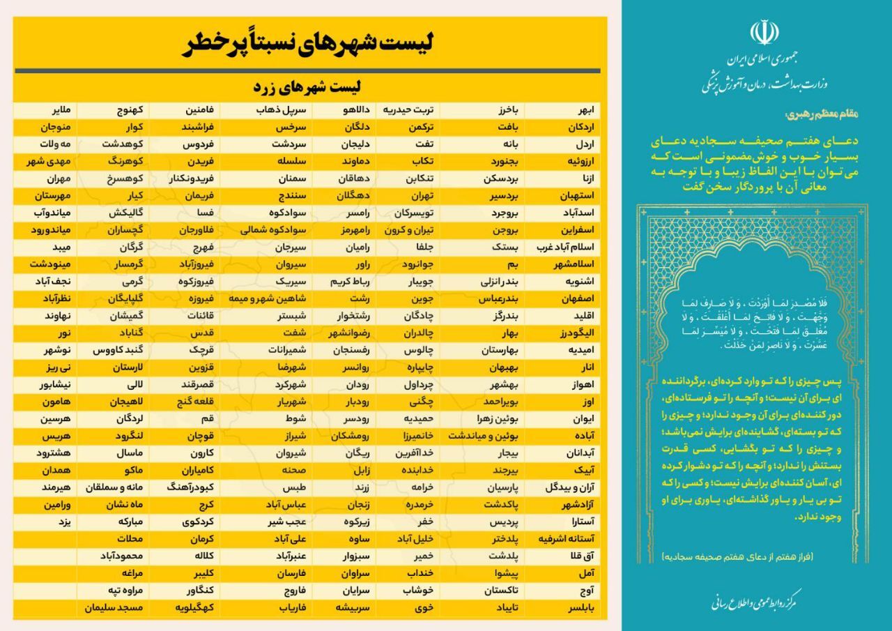 ۴۰۵ شهر کشور در وضعیت زرد و آبی ۴۰۵ شهر کشور در وضعیت زرد و آبی
