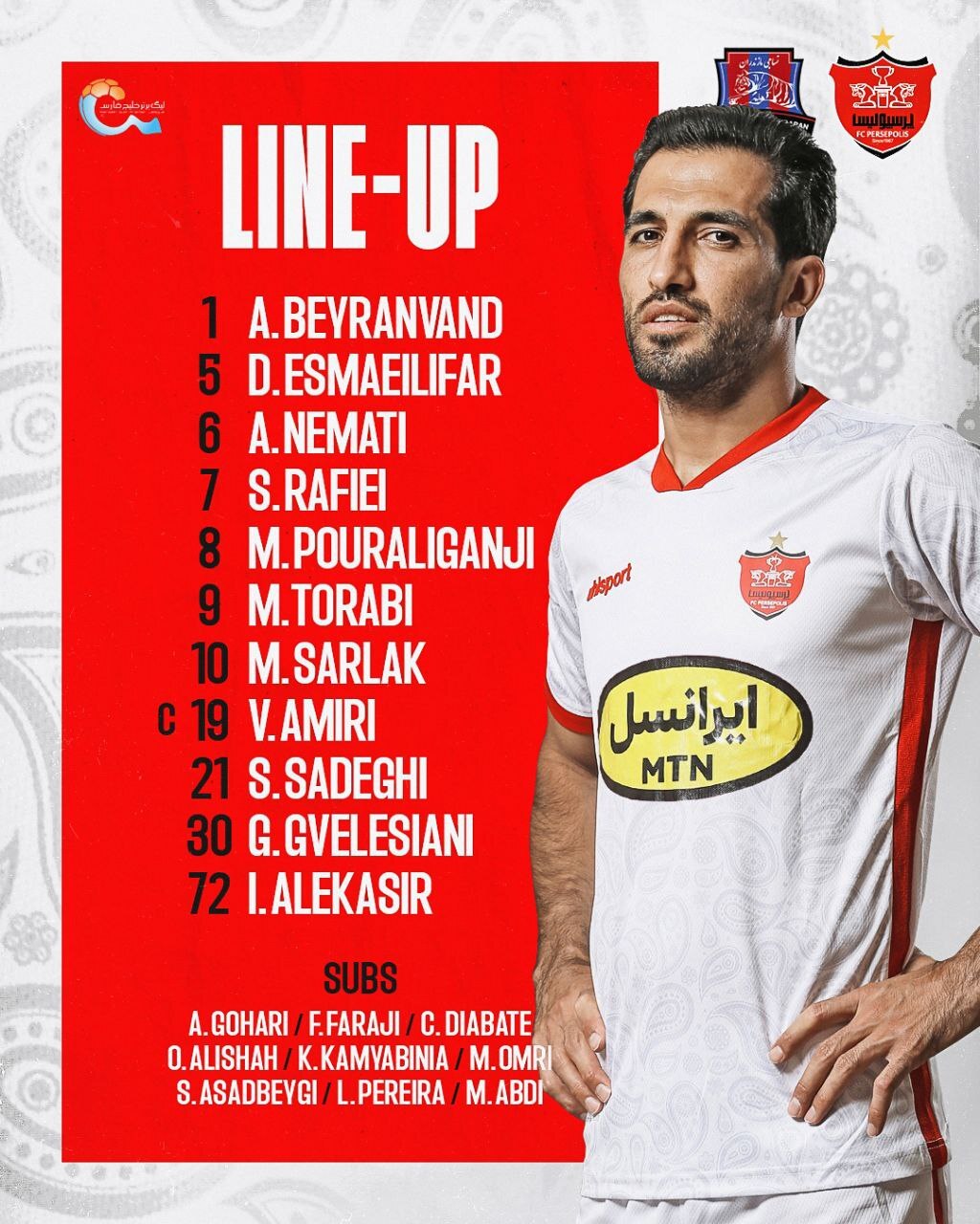 اعلام ترکیب پرسپولیس برابر نساجی مازندران + عکس اعلام ترکیب پرسپولیس برابر نساجی مازندران + عکس