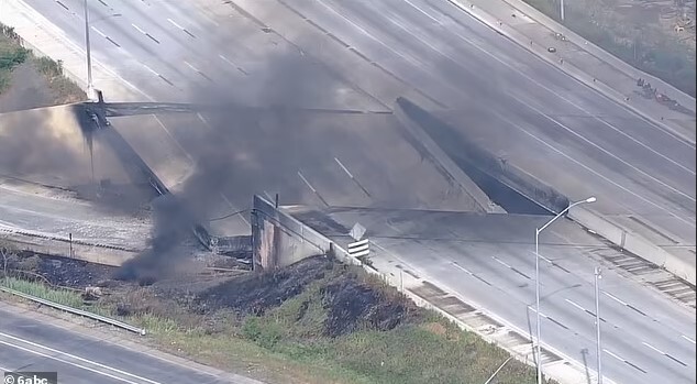 ریزش بزرگراه در فیلادلفیا بر اثر آتش‌گرفتن یک تانکر