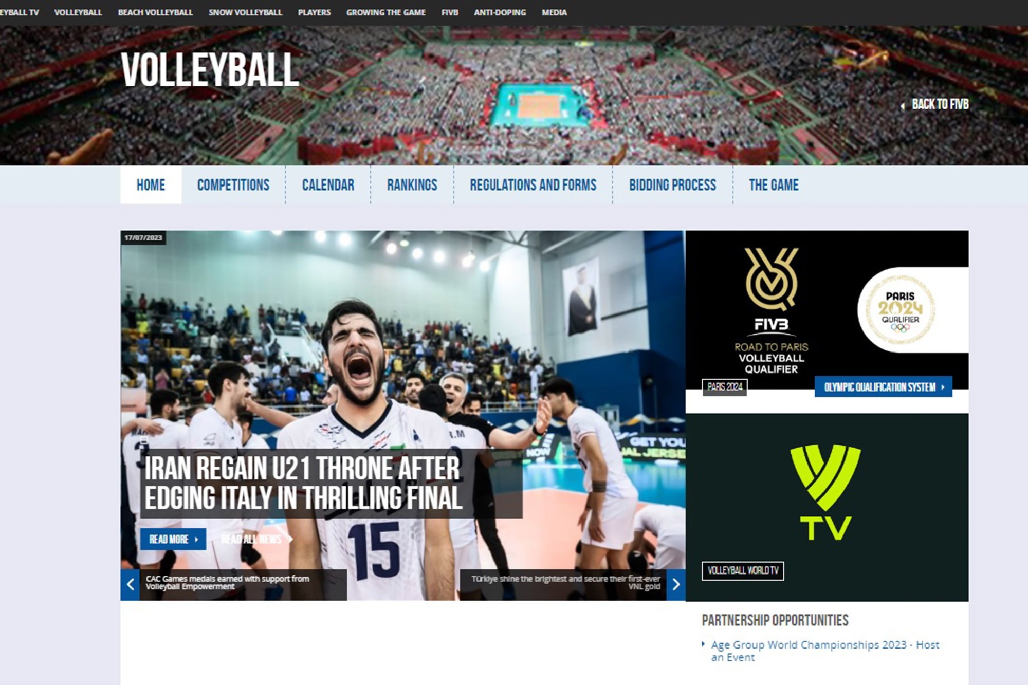 بازتاب قهرمانی تیم ملی والیبال جوانان ایران در مسابقات جهانی در سایت FIVB