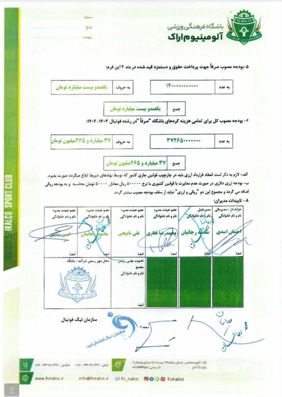 سقف بودجه باشگاه آلومینیوم اراک اعلام شد سقف بودجه باشگاه آلومینیوم اراک اعلام شد