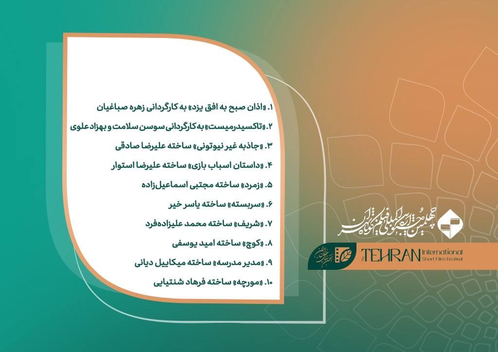اعلام ‎۱۰ فیلم برتر آرای مردمی روز اول چهلمین جشنواره فیلم کوتاه تهران