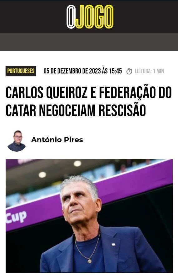 بازتاب قطع همکاری تیم ملی فوتبال قطر با کی‌روش در رسانه‌های پرتغال + تصاویر