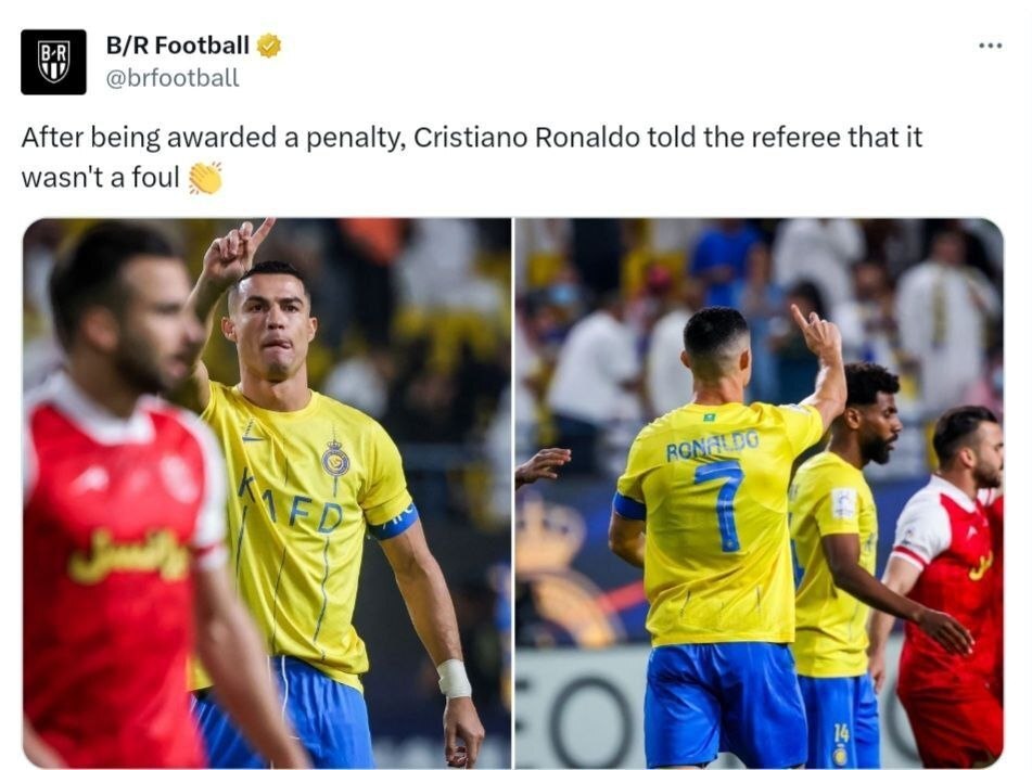 بازتاب حرکت جوانمردانه رونالدو در دیدار مقابل پرسپولیس در رسانههای جهانی + عکس و فیلم بازتاب حرکت جوانمردانه رونالدو در دیدار مقابل پرسپولیس در رسانههای جهانی + عکس و فیلم