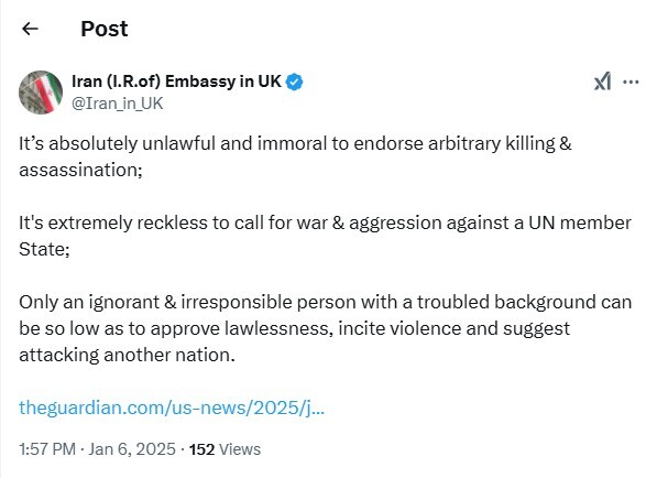 واکنش سفارت ایران در انگلیس به ادعای نماینده پارلمان انگلیس