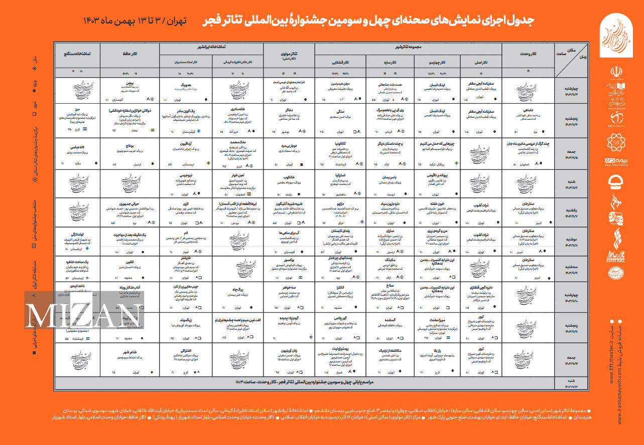 اعلام جدول اجرایی ۲ بخش نمایش‌های صحنه‌ای و خیابانی چهل و سومین جشنواره بین المللی تئاتر فجر