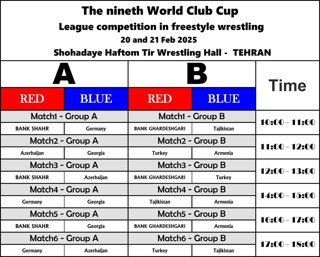 اعلام قرعهکشی نهمین دوره رقابتهای کشتی آزاد جام باشگاههای جهان اعلام قرعهکشی نهمین دوره رقابتهای کشتی آزاد جام باشگاههای جهان