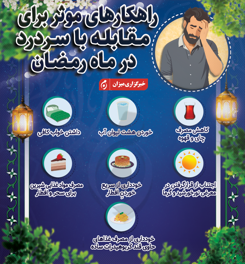 اینفوگرافیک | راهکارهای موثر برای مقابله با سردرد در ماه رمضان