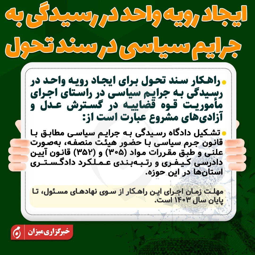 اینفوگرافیک | ایجاد رویه واحد در رسیدگی به جرایم سیاسی در سند تحول قضایی