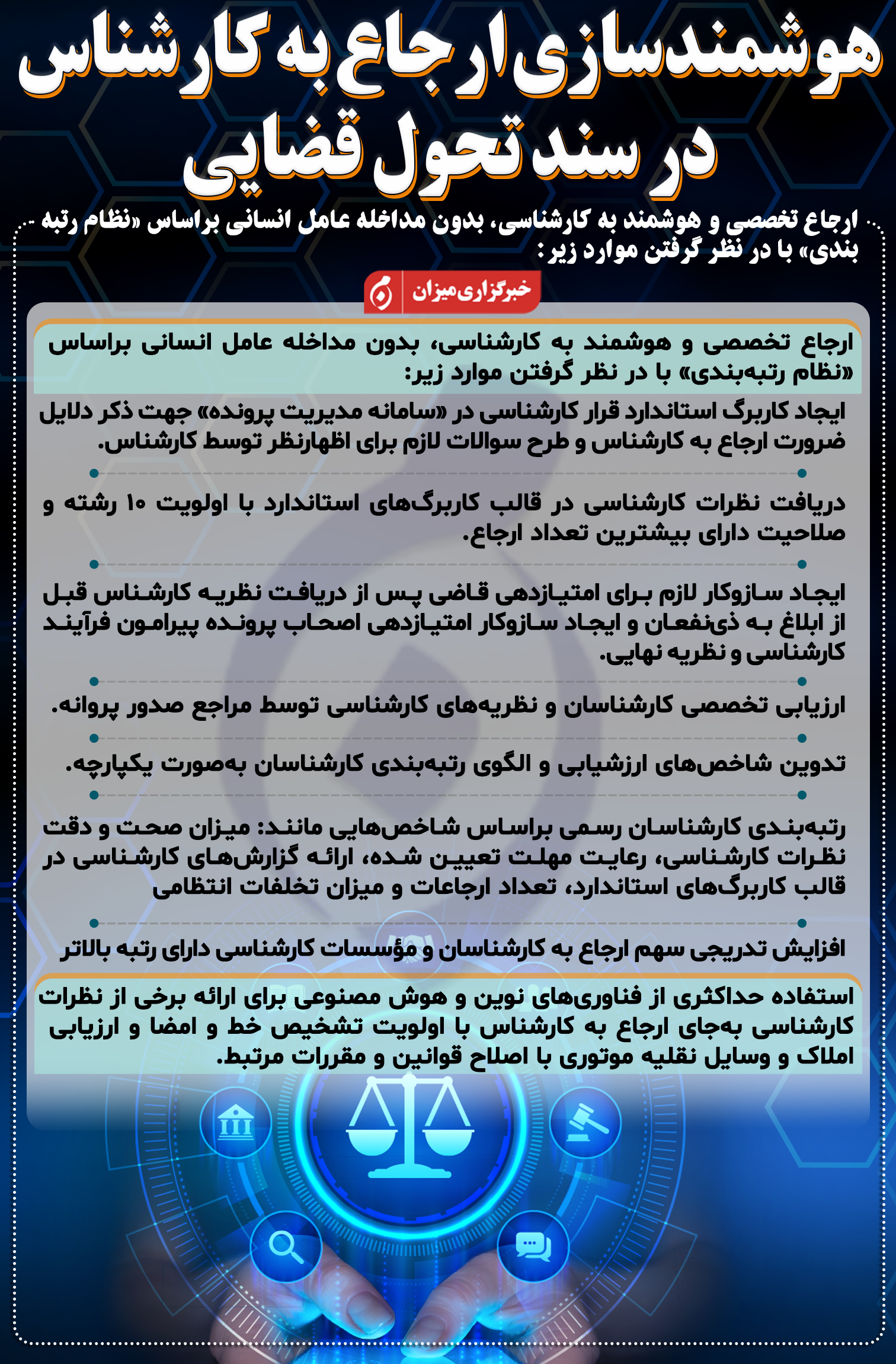اینفوگرافیک | هوشمندسازی ارجاع به کارشناس در سند تحول قضایی