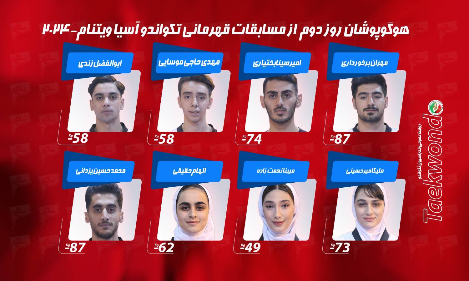 تکواندو قهرمانی آسیا| حریفان ۸ تکواندوکار ایران مشخص شدند