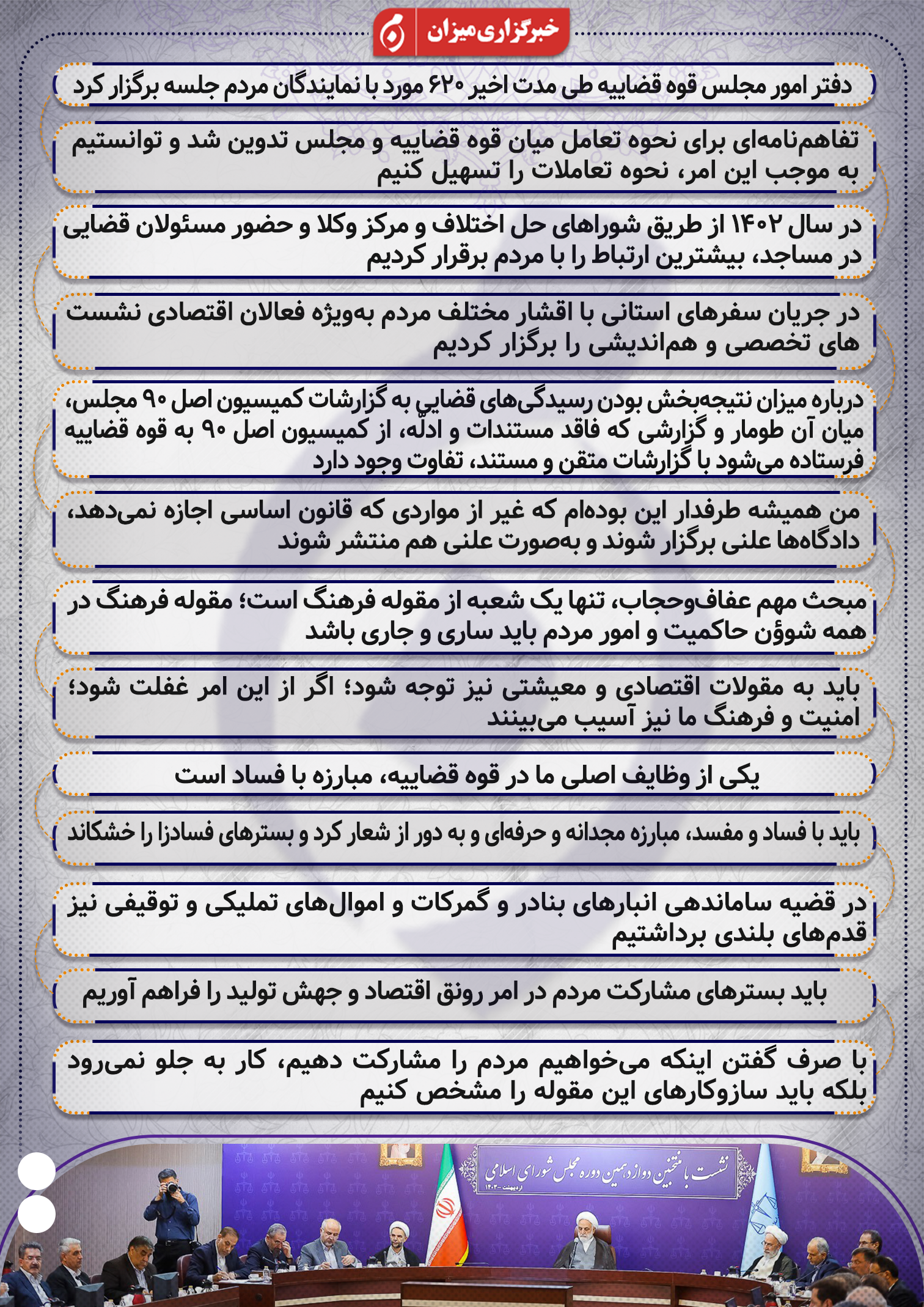 اینفوگرافیک | اظهارات رئیس قوه قضاییه در دیدار با منتخبین مجلس دوازدهم