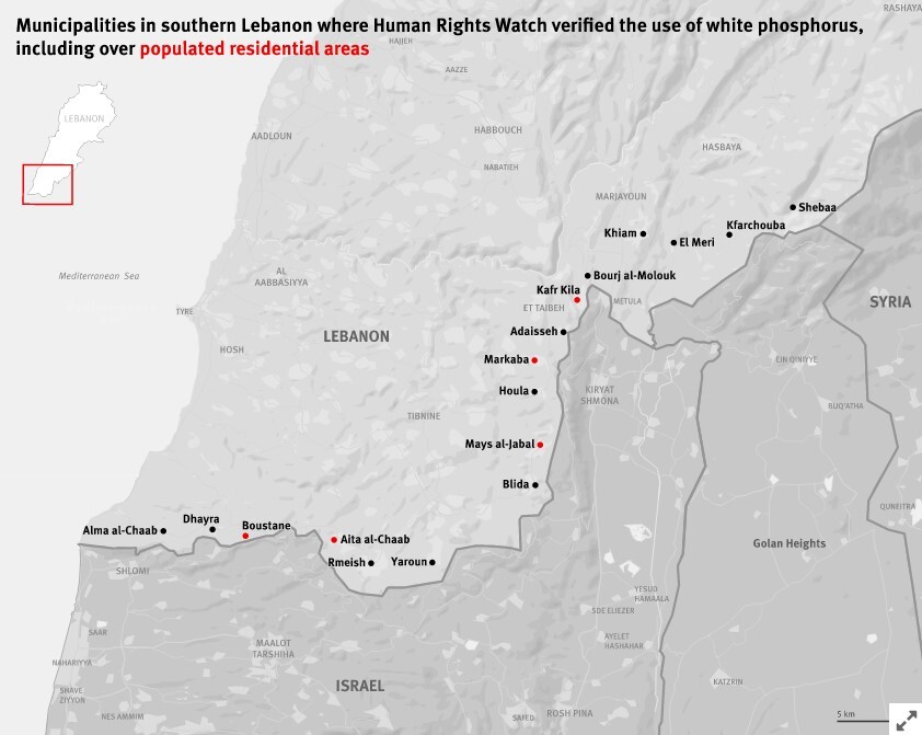 گزارش دیده‌بان حقوق بشر: اسرائیل از فسفر سفید در حمله به ۱۷ منطقه لبنان استفاده کرده است