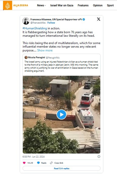 نظامیان صهیونیست مرد فلسطینی را به جیپ بستند؛ واکنش‌ها به نقض حقوق بشر فلسطینی‌ها