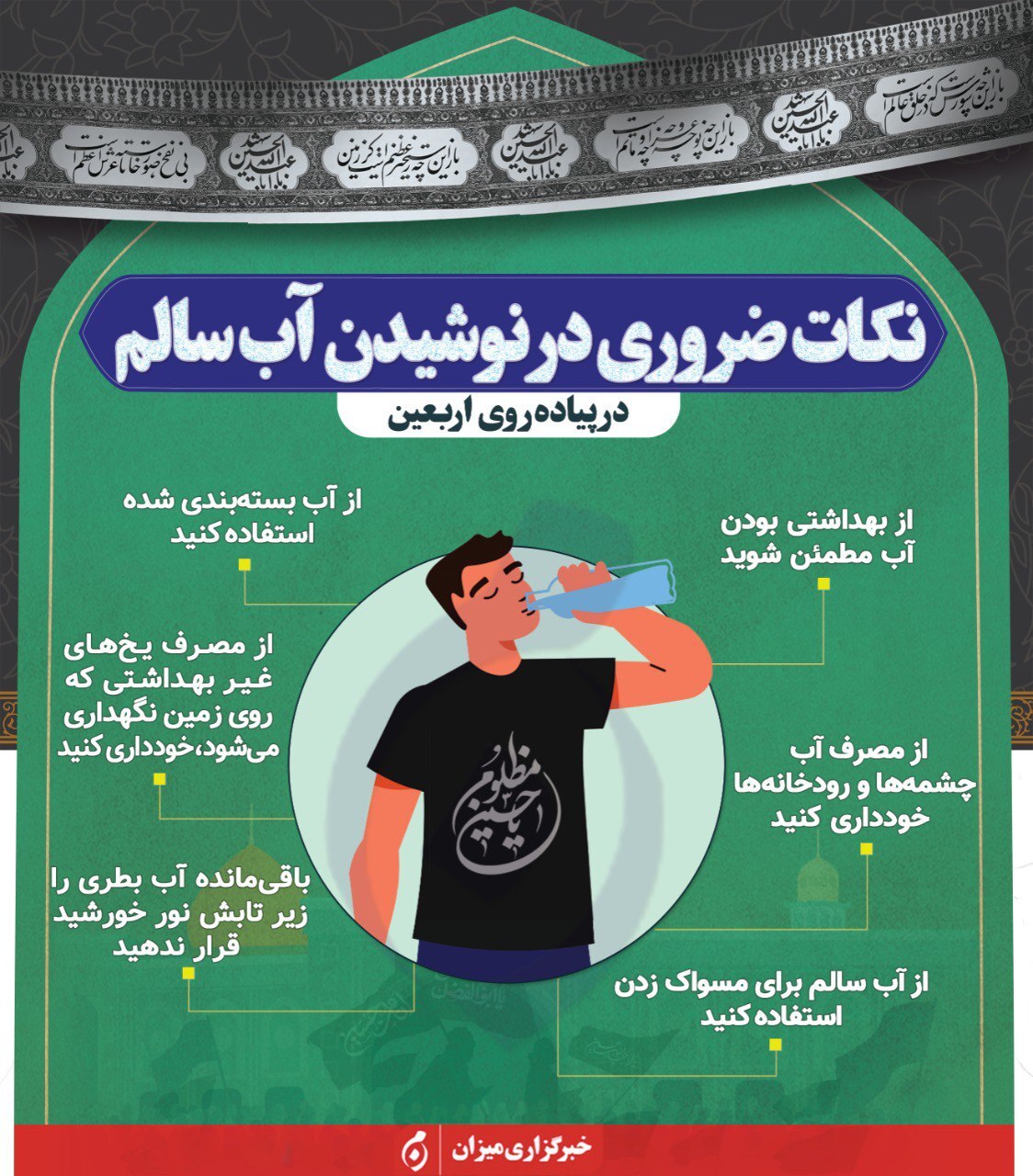 اینفوگرافیک |نکات ضروری در نوشیدن آب سالم در پیاده‌روی اربعین