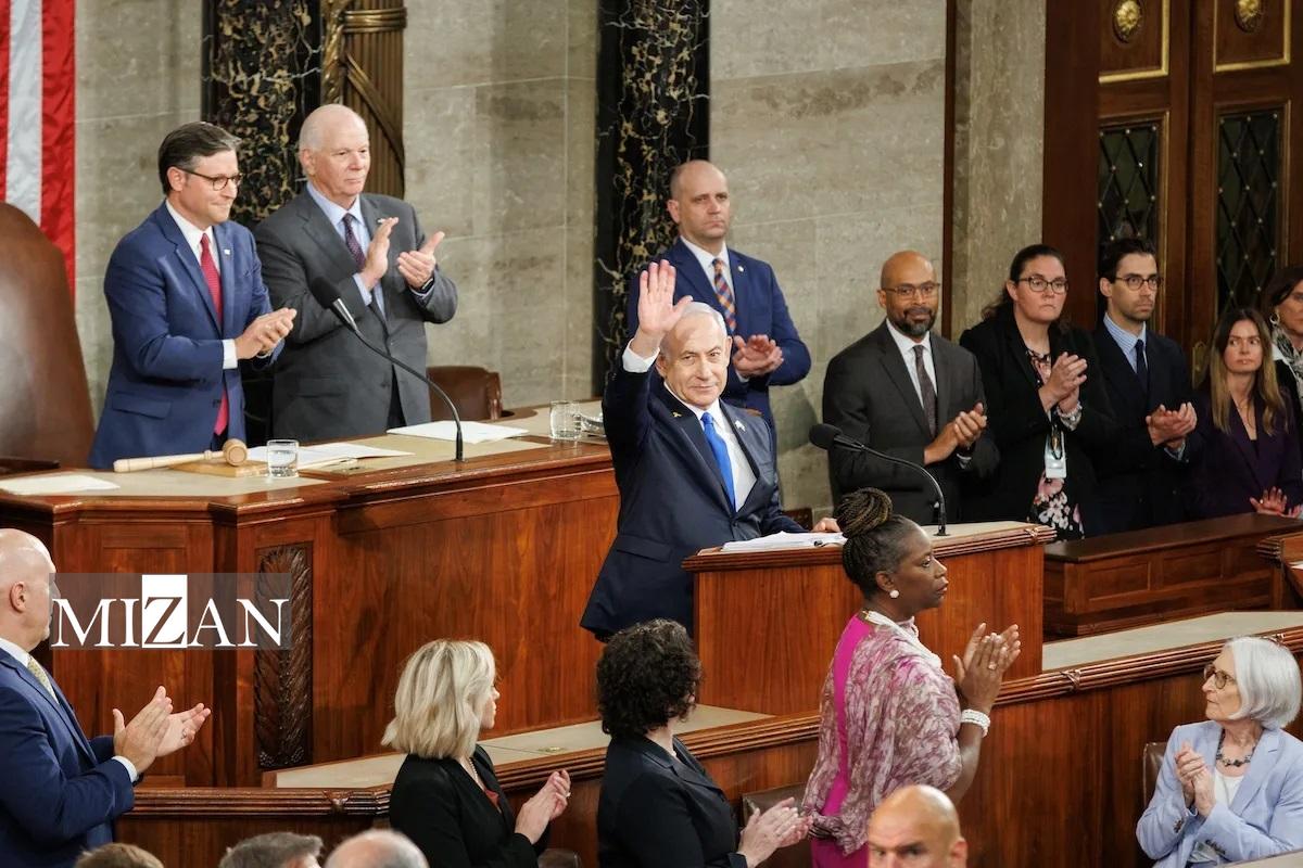 تشویق مجری نسل‌کشی مردم غزه در کنگره آمریکا؛ حمایت از اشغالگران ادامه دارد