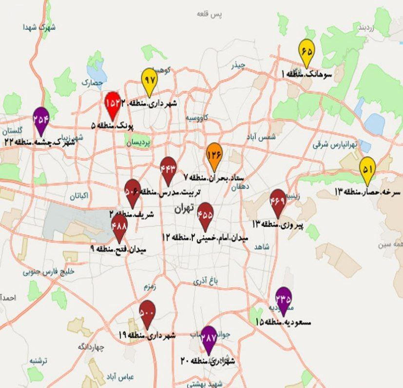 شاخص آلودگی هوای مرکز و جنوب غرب تهران به ۵۰۰ رسید شاخص آلودگی هوای مرکز و جنوب غرب تهران به ۵۰۰ رسید