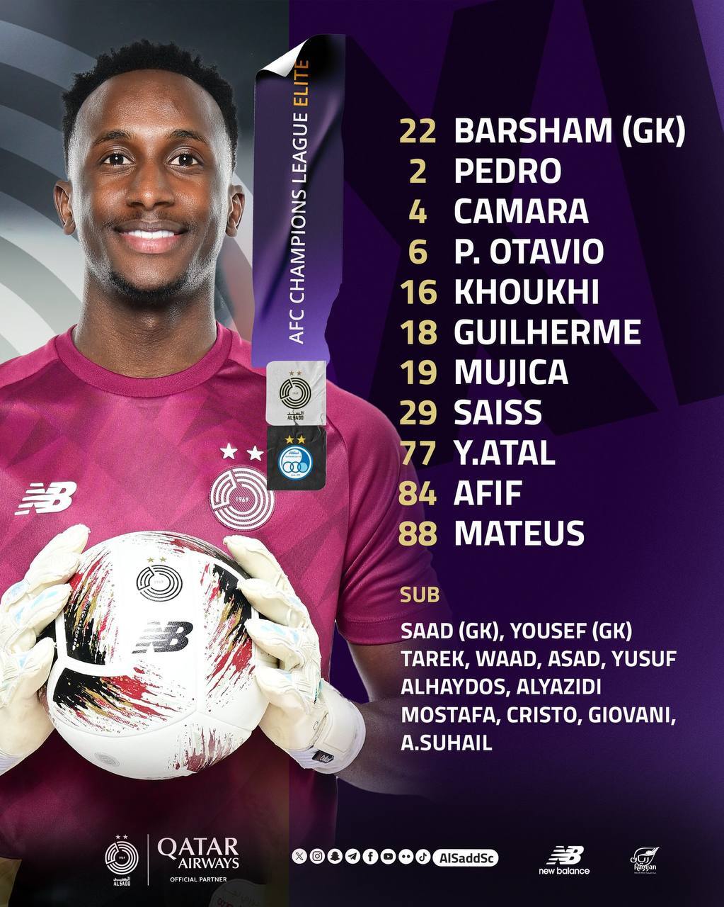 اعلام ترکیب تیم فوتبال استقلال مقابل السد قطر