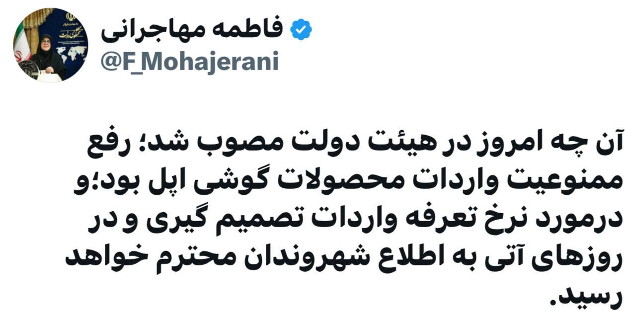 سخنگوی دولت: درباره نرخ تعرفه واردات محصولات گوشی اپل تصمیم‌گیری می‌شود