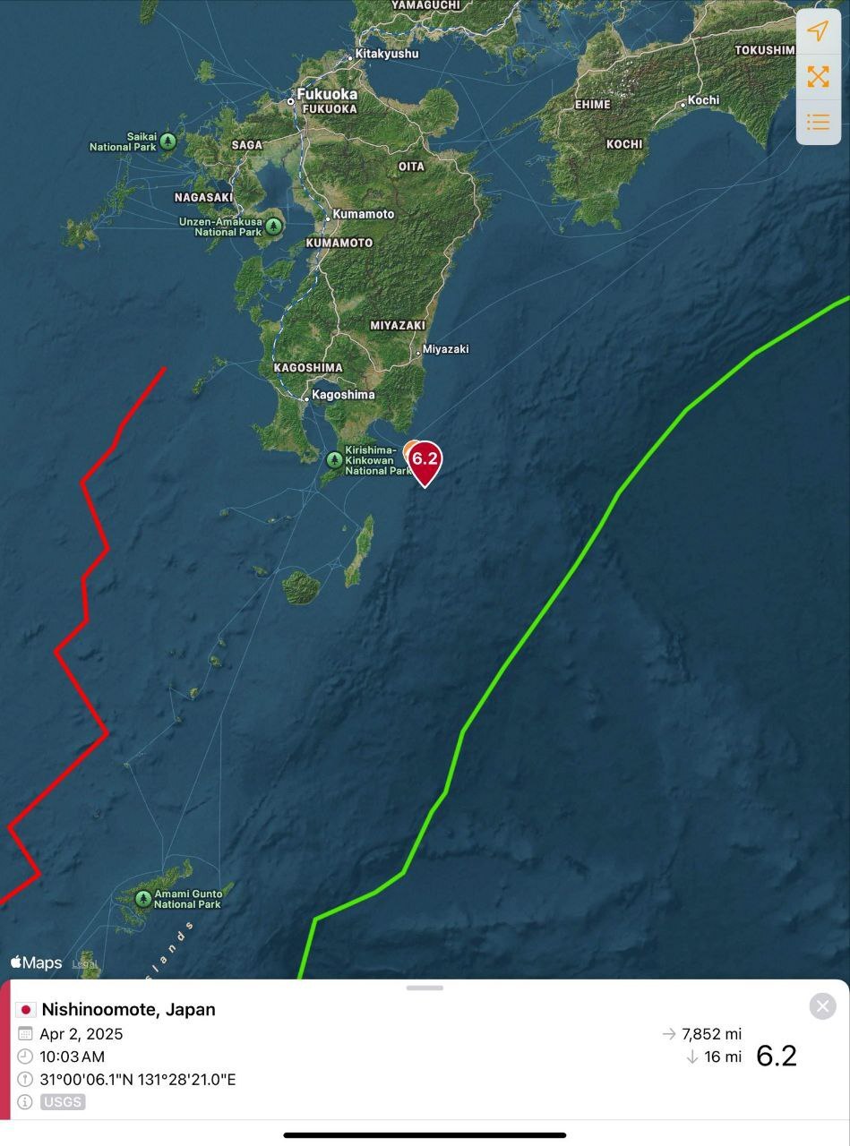 زلزله ۶/۲ ریشتری در سواحل ژاپن