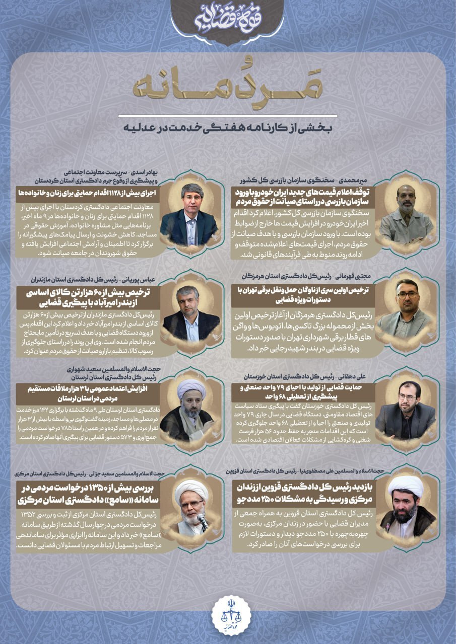 بخشی از کارنامه هفتگی خدمت به مردم در عدلیه جمهوری اسلامی ایران