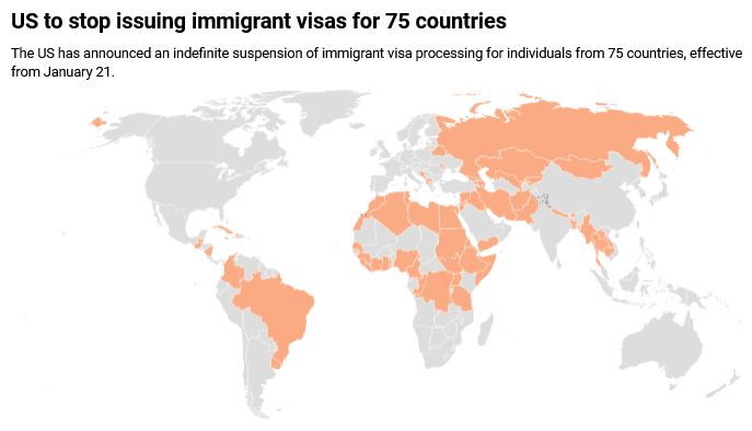 مواجهه واشنگتن با چالش حقوقی درپی تعلیق پردازش ویزای مهاجرتی اتباع ۷۵ کشور