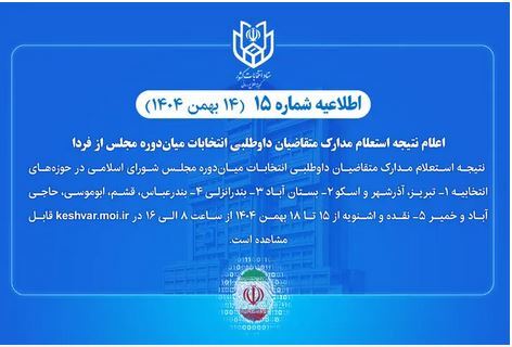 اعلام نتیجه استعلام مدارک متقاضیان داوطلبی انتخابات میاندوره‌ای مجلس ازفردا