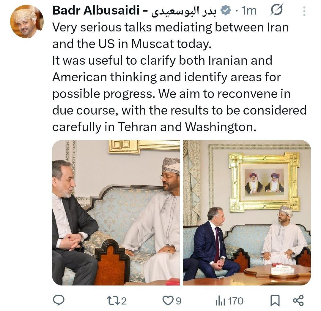 مذاکرات هسته‌ای ایران و آمریکا در عمان/ عراقچی: قرار شد مذاکرات ادامه یابد