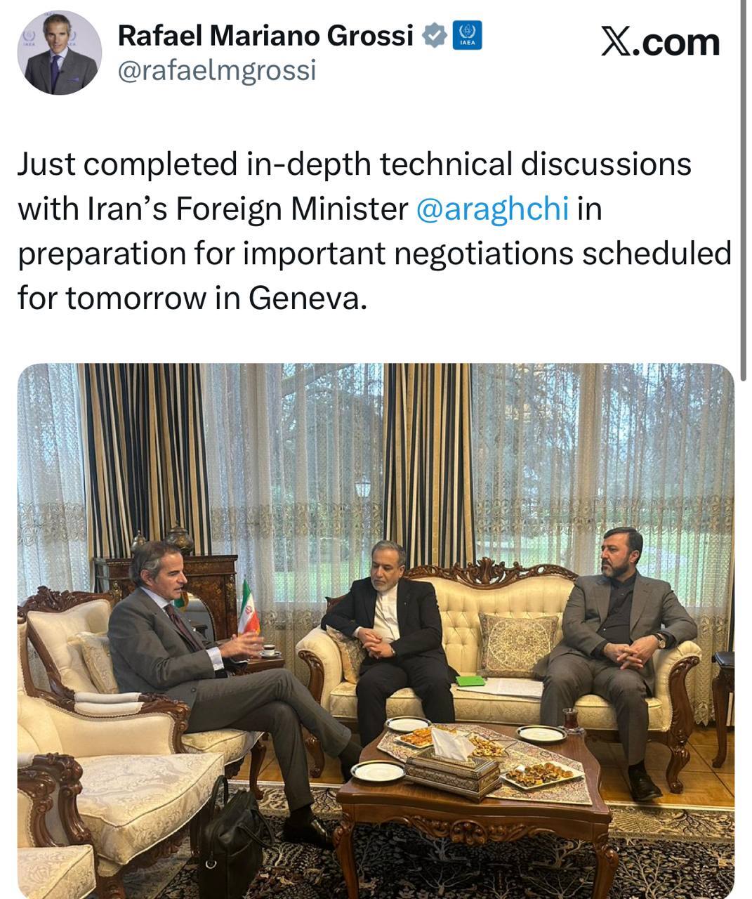 مذاکرات ایران و آمریکا در سوئیس/ گروسی با عراقچی دیدار کرد