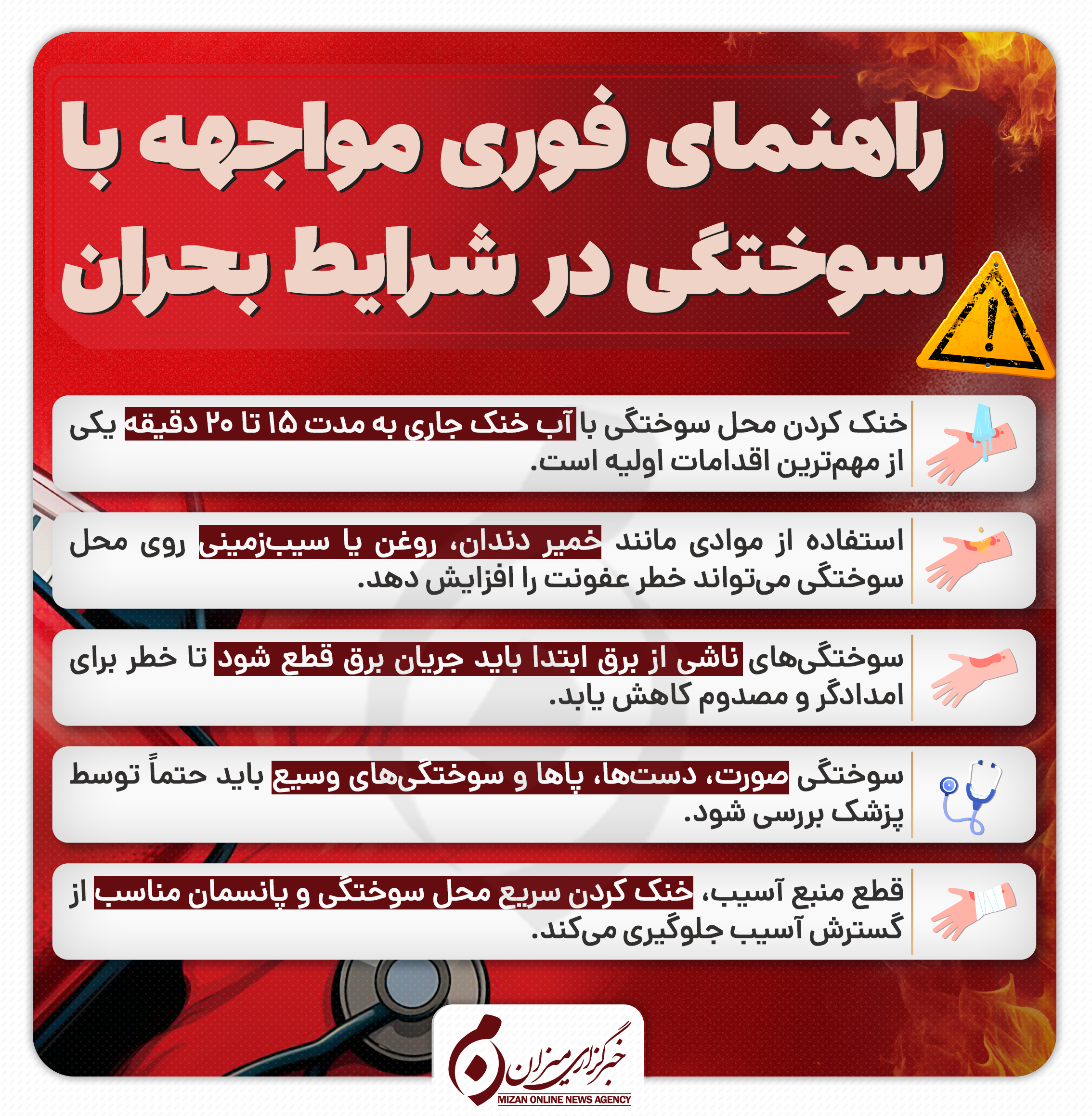 اینفوگرافیک | راهنمایی فوری مواجهه با سوختگی در شرایط بحران