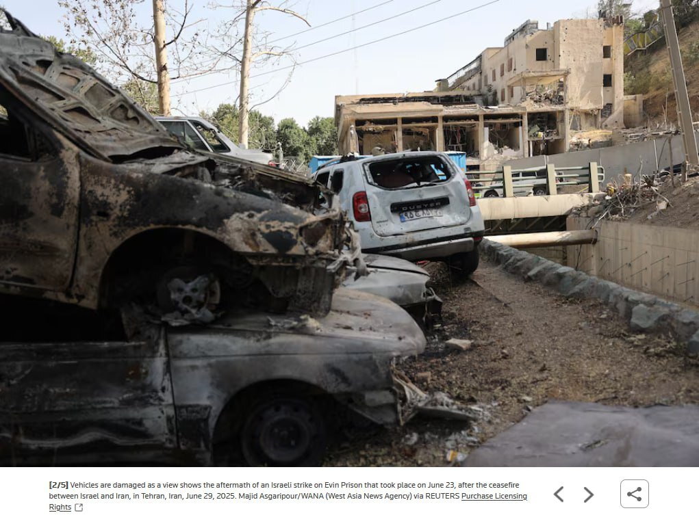 روایت تصویری رویترز از حمله رژیم صهیونیستی به زندان اوین