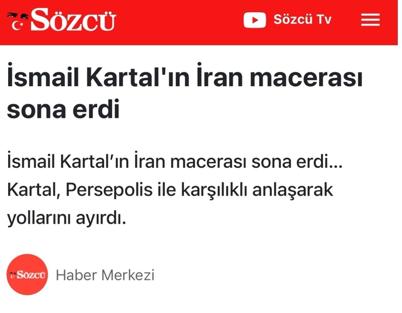 بازتاب قطع همکاری کارتال با پرسپولیس در رسانههای ترکیه با چاشنی کنایه بازتاب قطع همکاری کارتال با پرسپولیس در رسانههای ترکیه با چاشنی کنایه