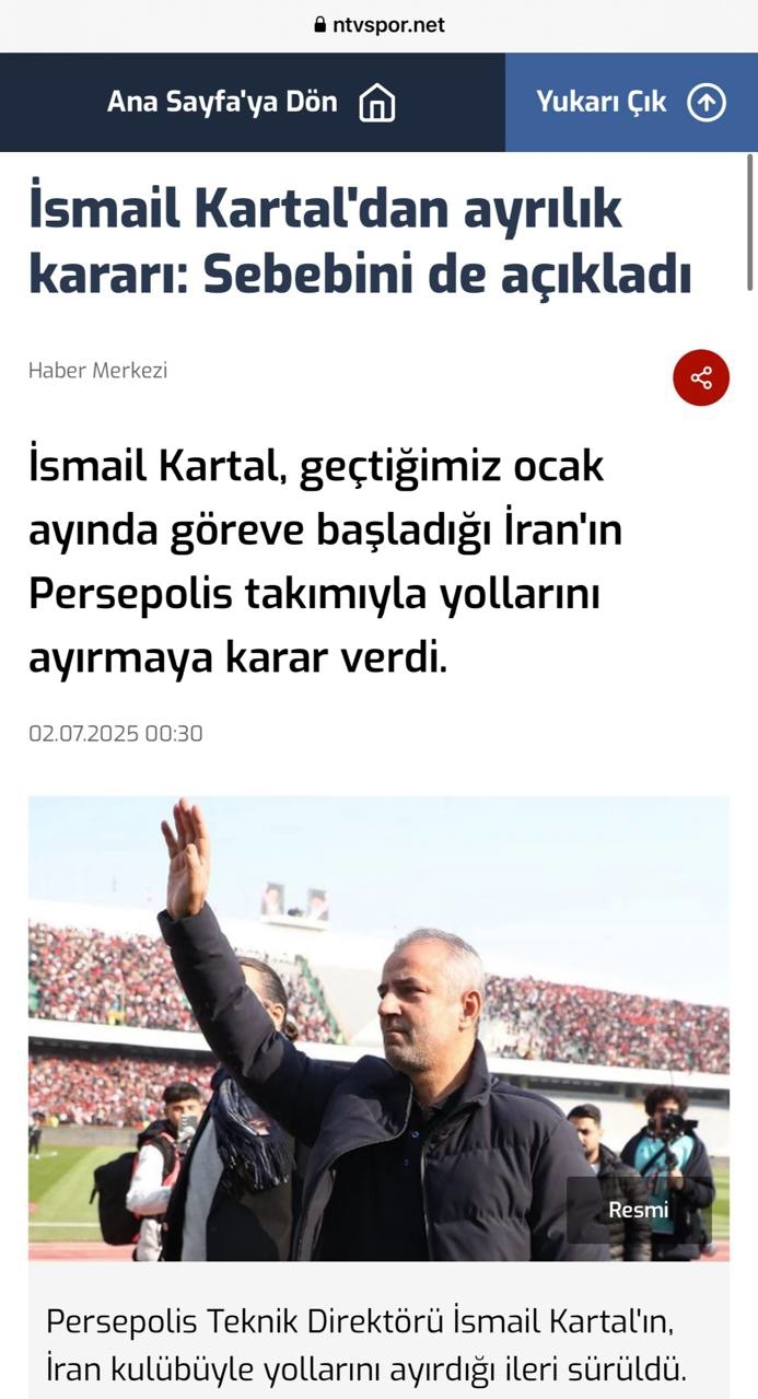 بازتاب قطع همکاری کارتال با پرسپولیس در رسانههای ترکیه با چاشنی کنایه بازتاب قطع همکاری کارتال با پرسپولیس در رسانههای ترکیه با چاشنی کنایه