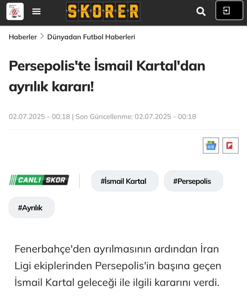 بازتاب قطع همکاری کارتال با پرسپولیس در رسانههای ترکیه با چاشنی کنایه بازتاب قطع همکاری کارتال با پرسپولیس در رسانههای ترکیه با چاشنی کنایه