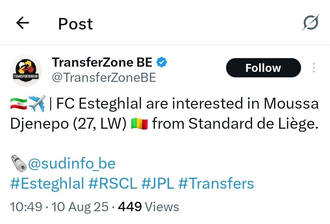 موسی جنپو پنجمین خرید خارجی ساپینتو؛ موسی جنپو آماده حضور در استقلال +عکس