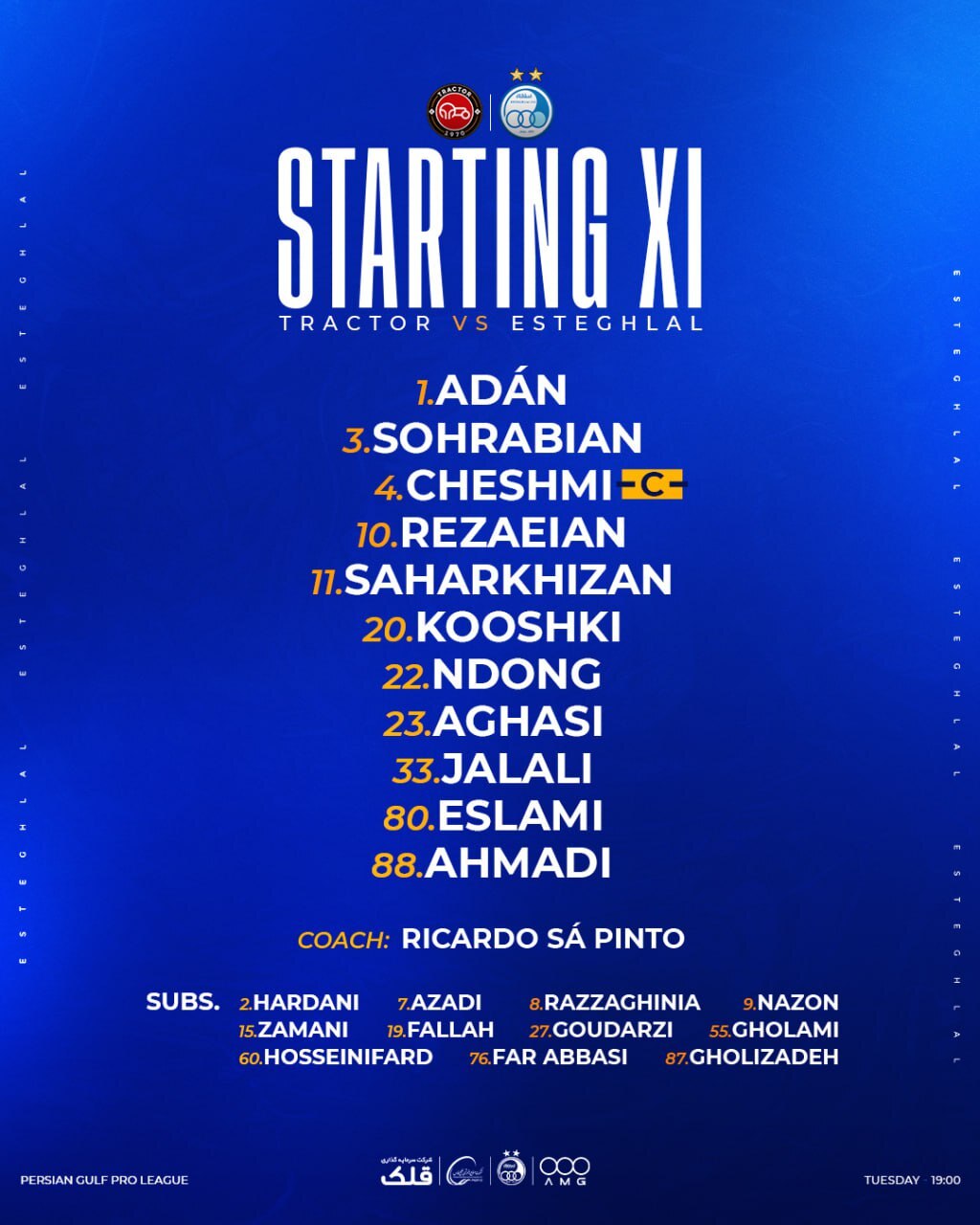 ترکیب تیم استقلال مقابل تراکتور مشخص شد