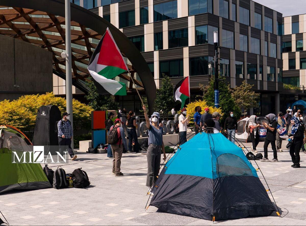 تظاهرات در آمریکا علیه همکاری با رژیم صهیونیستی؛ معترضان وارد دفتر مرکزی مایکروسافت شدند