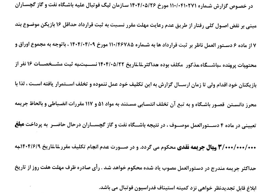 ۴ رای کمیته انضباطی فدراسیون فوتبال اعلام شد