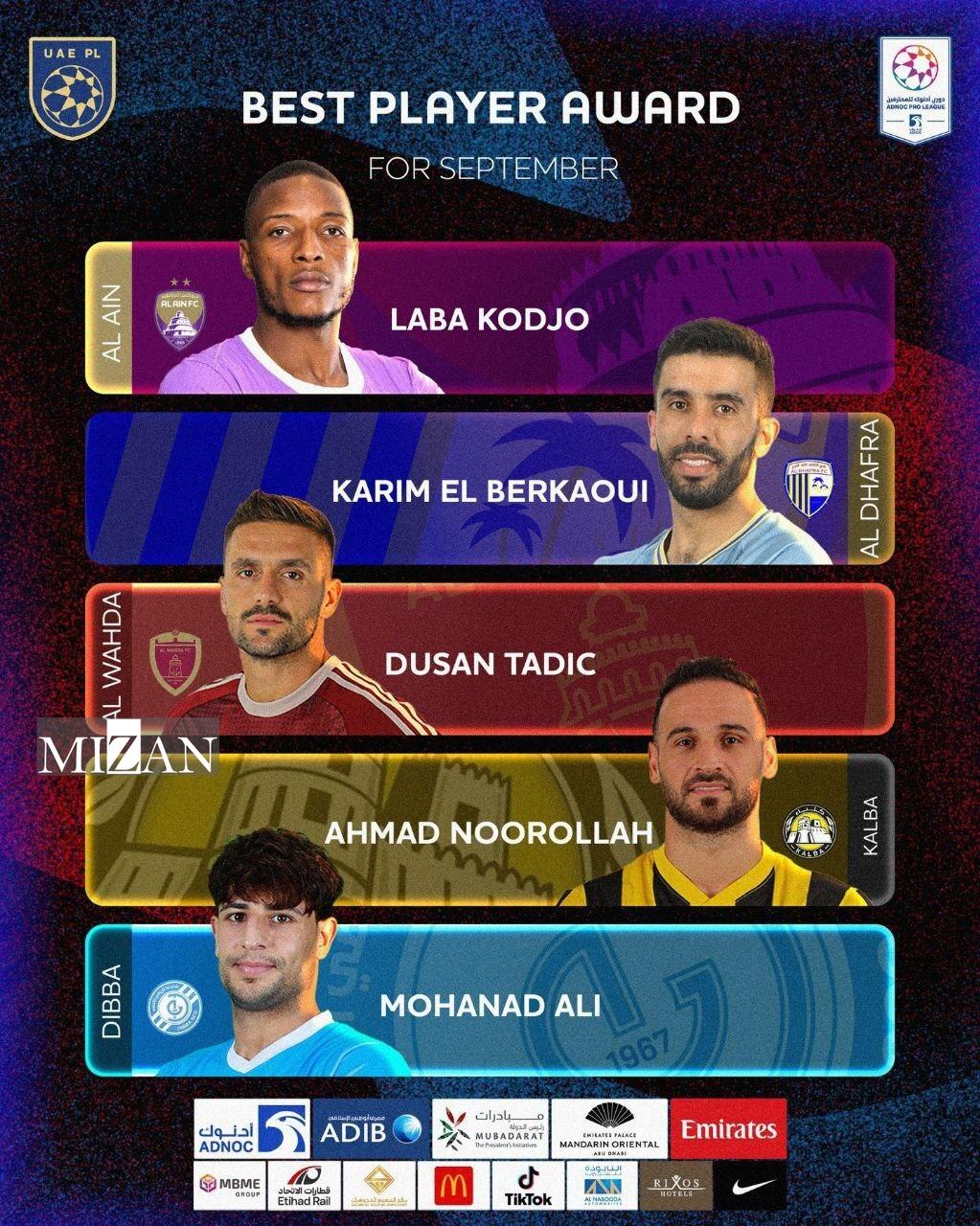 نوراللهی نامزد جایزه بهترین بازیکن ماه لیگ امارات شد