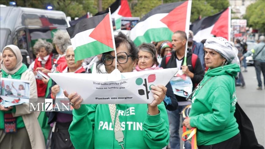 تظاهرات در فرانسه پرواز جنگندههای رژیم صهیونیستی بر فراز ناوگان جهانی صمود