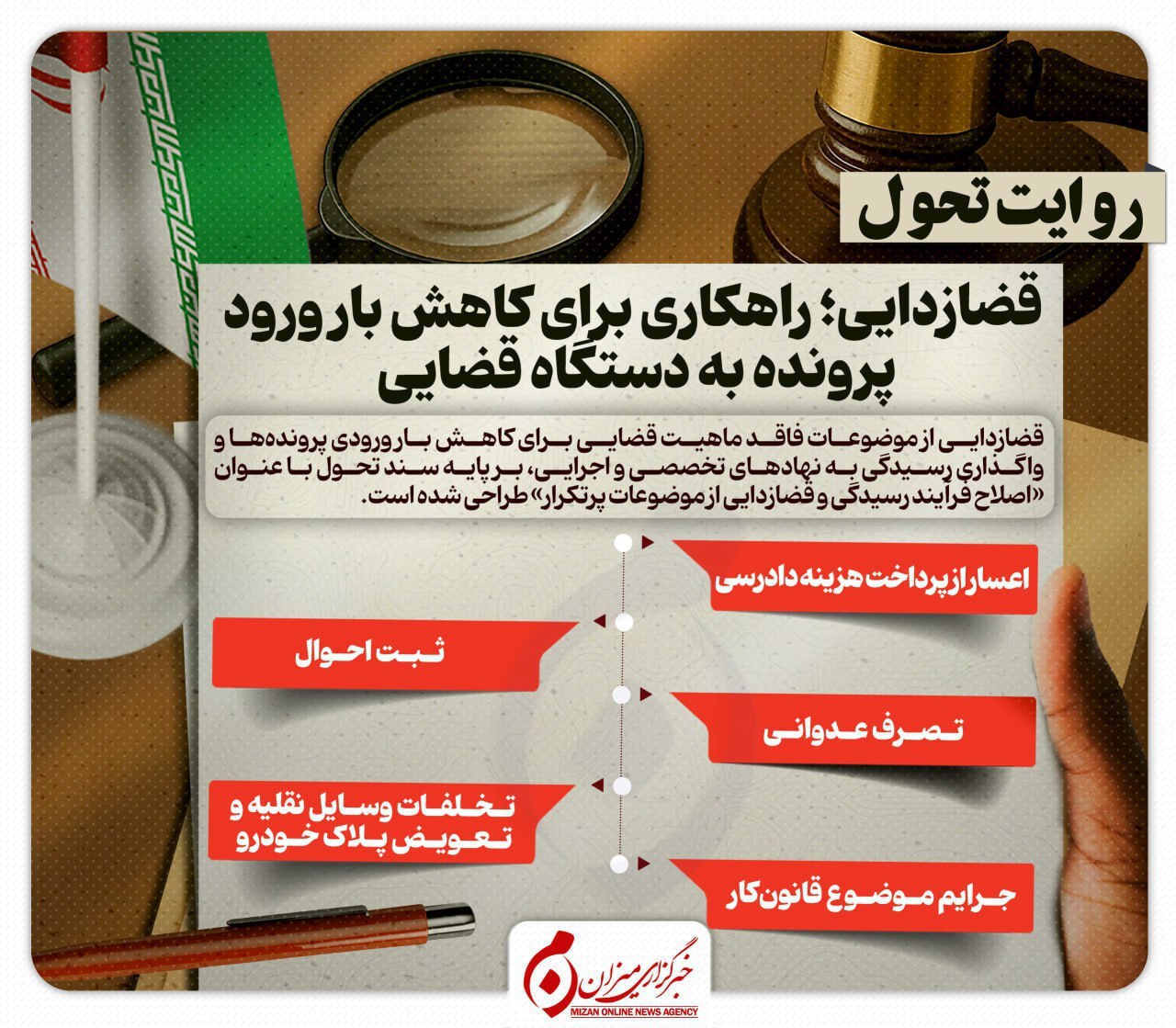 اینفوگرافیک | قضازدایی؛ راهکاری برای کاهش بار ورود پرونده به دستگاه قضایی