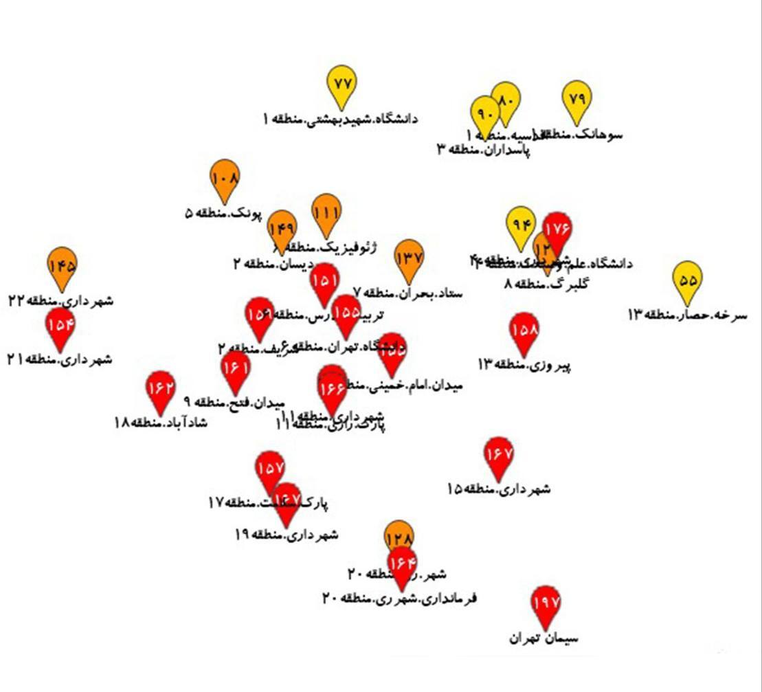 هوای اکثر مناطق مرکزی تهران در وضعیت قرمز هوای اکثر مناطق مرکزی تهران در وضعیت قرمز