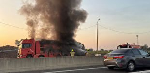 آتش گرفتن یک کامیون در مسیر فرودگاه بن‌گورین در سرزمین‌های اشغالی